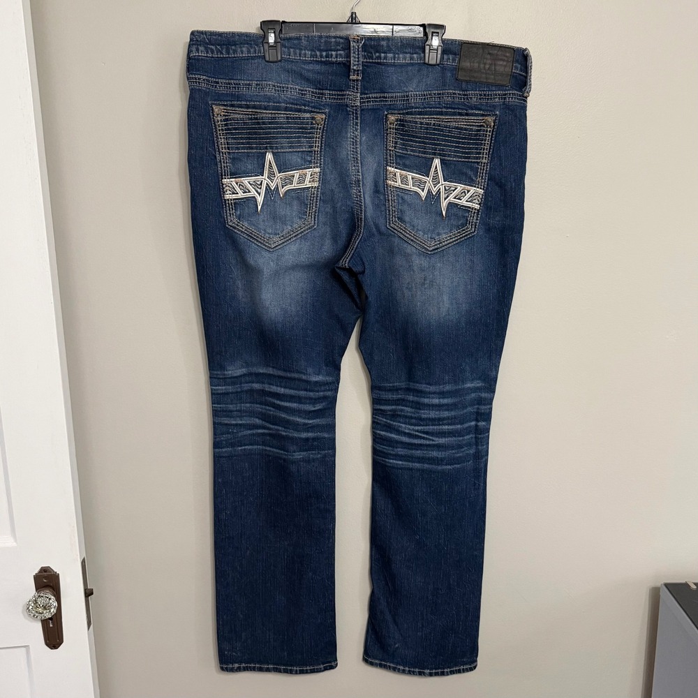 Affliction Mens 42x34 Ace Embroidered Straight Leg Denim Blue Jeans - Picture 3 of 12